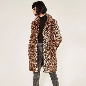 Zara Leopard Print Faux Fur Coat Size XS NWT